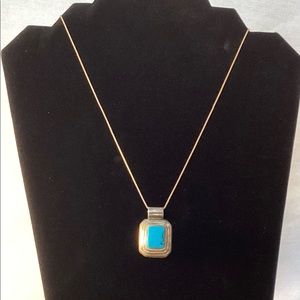 Vintage Taxco Turquoise Pendant Sterling Silver 18” Box Chain from Italy